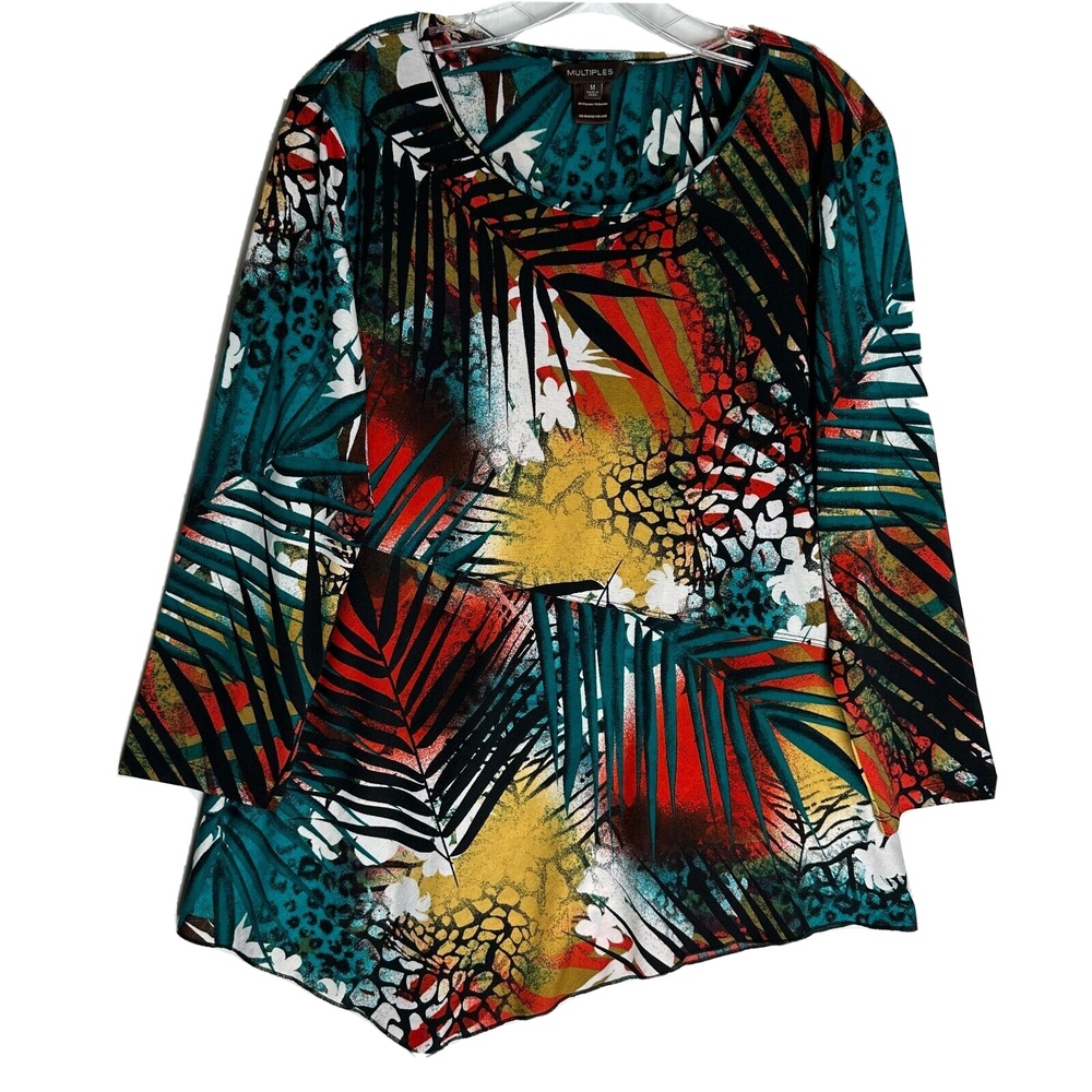 MULTIPLES Womens Pullover Blouse Size Medium Tropical Multicolor Print